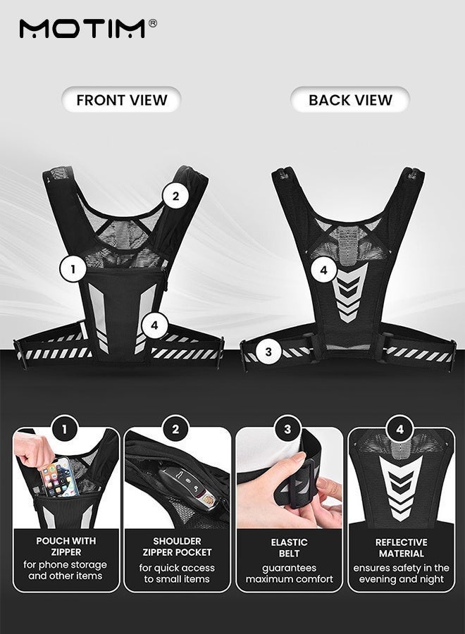Motim Running Vest Chest Phone Holder, 2 Functional Pockets, Waterproof Sports Vest Bag Running Mobile Bag Backpack, Vest Reflective Strip Chest Bag,  Safety at Night for Men & Women - Image 5